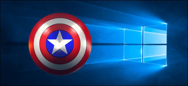 Escudo do Capitão América sobre um fundo de área de trabalho do Windows 10