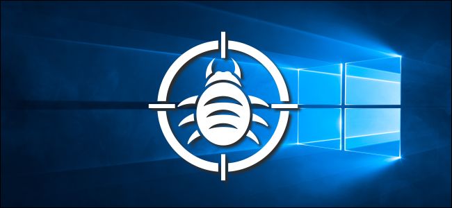 Um logotipo de bug em um alvo no plano de fundo da área de trabalho do Windows 10