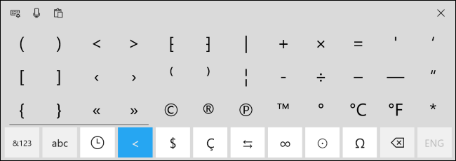 A nova página de símbolos no teclado de toque do Windows 10