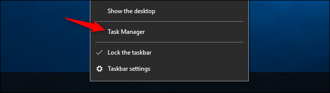 Opção para iniciar o Gerenciador de Tarefas da barra de tarefas do Windows 10
