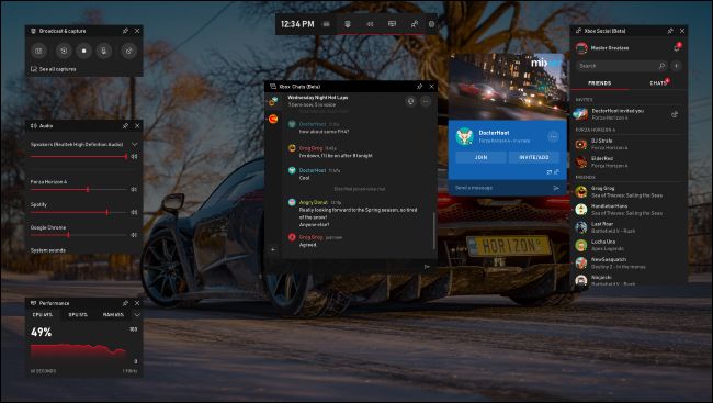 Nova barra de jogos com widget social do Xbox