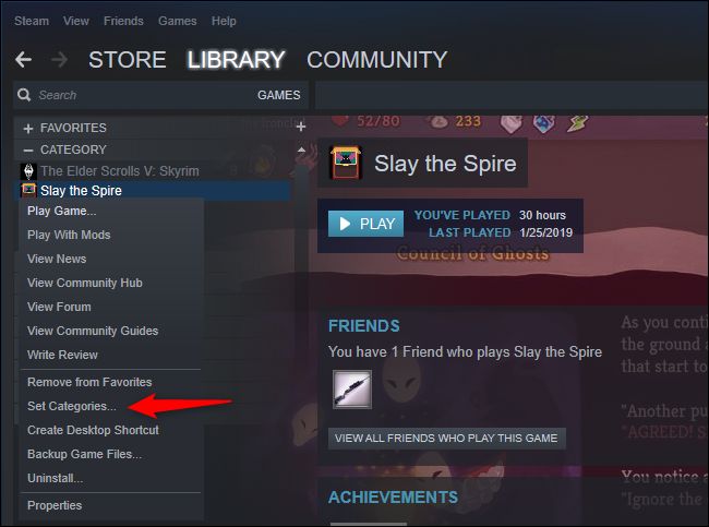 Definir o menu de categorias no jogo Steam