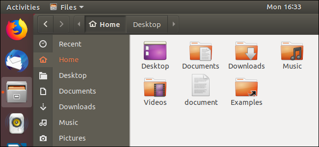 Área de trabalho GNOME do Ubuntu 18.04 mostrando uma janela do navegador de arquivos.