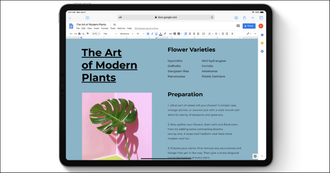 Google Docs no Safari em um iPad