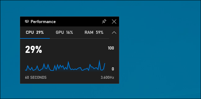 Widget de desempenho na barra de jogo do Windows 10