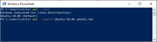 Exportando um ambiente WSL no PowerShell