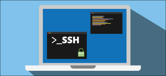 Um prompt SSH estilizado em uma janela de terminal de um laptop.