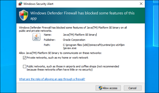 Alerta de segurança do Windows Defender no Windows 10.