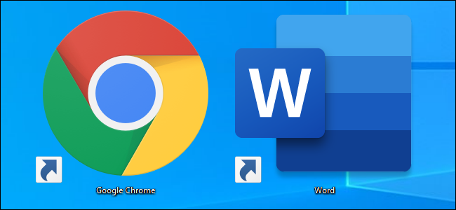Atalhos de ícone da área de trabalho do Google Chrome e Microsoft Word no Windows 10
