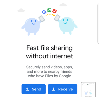 Compartilhamento de arquivos no estilo AirDrop para Android em Files do Google