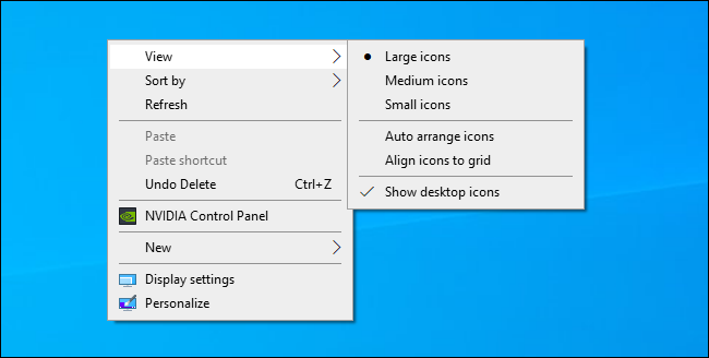 Escolher o tamanho do ícone da área de trabalho do Windows no menu de contexto da área de trabalho.