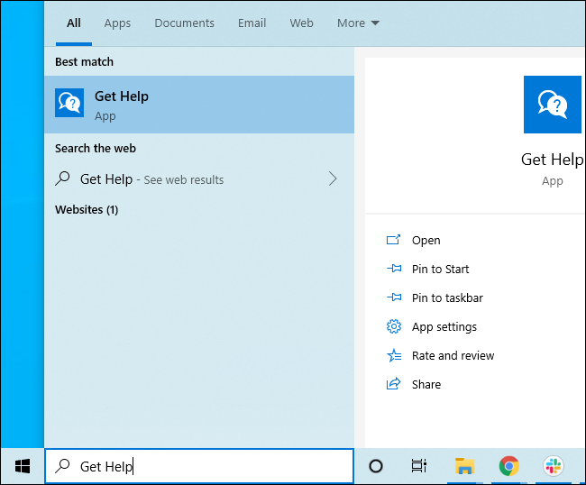 Procurando Obter Ajuda no menu Iniciar do Windows 10