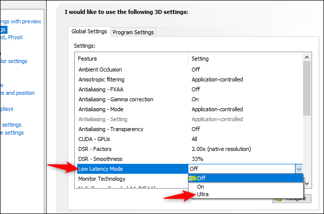 Ativando o modo de latência ultrabaixa para gráficos NVIDIA