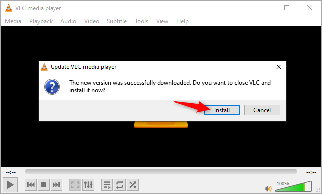 Dizendo ao VLC para instalar uma atualização