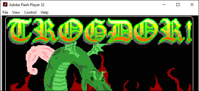Adobe Flash Player no Windows mostrando o jogo Trogdor Flash da Homestar Runner