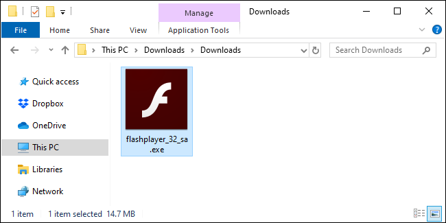 Executando o arquivo EXE autônomo do Flash Player
