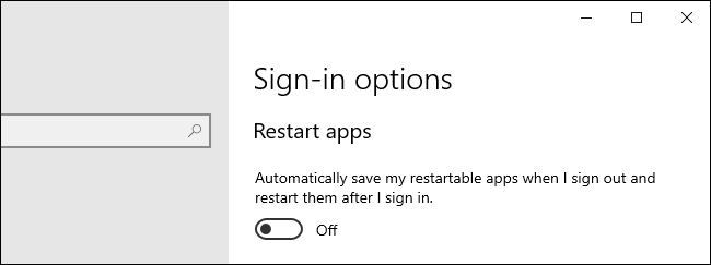 Escolher se o Windows 10 reinicia ou não os aplicativos.