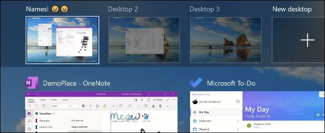Renomeando uma área de trabalho virtual (com emoji) no Windows 10.