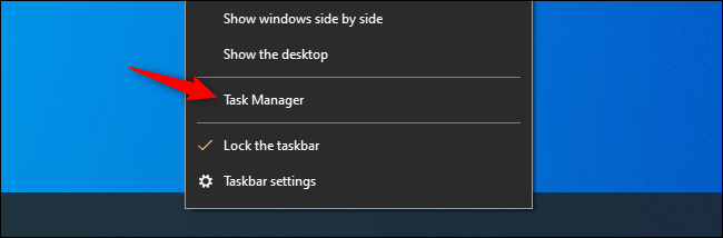 Abrindo o Gerenciador de Tarefas do Windows na barra de tarefas do Windows 10.