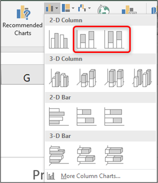 Inserir gráfico de coluna