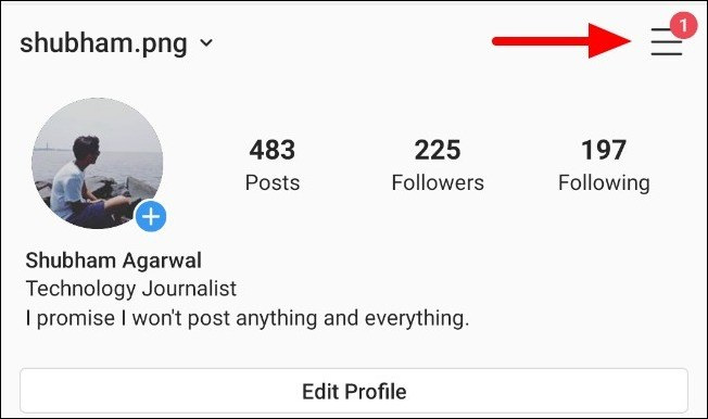 Clique no ícone de configuração de hambúrguer na página de perfil do Instagram