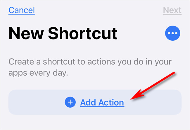 Toque em "Adicionar ação" em Atalhos no iPhone.