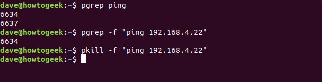 pgrep pkill com linha de comando ping