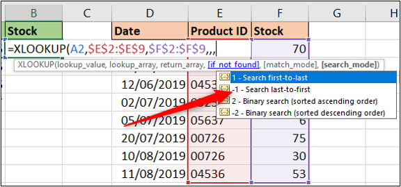 Opções do modo de pesquisa com XLOOKUP