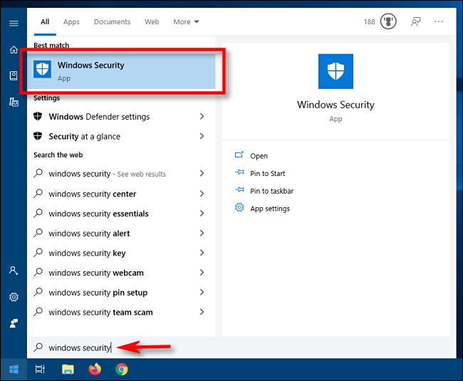 Inicie a Segurança do Windows no menu Iniciar do Windows 10