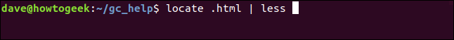 localizar .html |  menos em uma janela de terminal