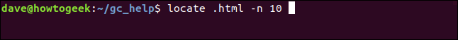 localize .html -n 10 em uma janela de terminal