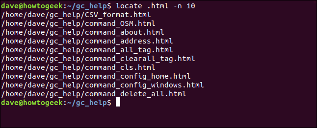 resultados de pesquisa localizados limitados a 10 resultados em uma janela de terminal