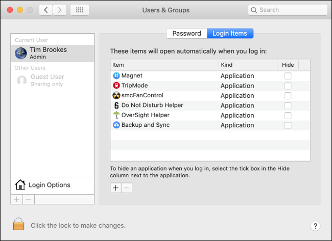 Remover aplicativos de itens de login no macOS