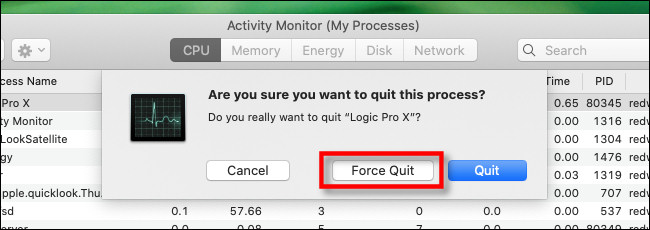 No Activity Monitor no Mac, selecione "Force Quit".