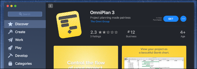 A Mac App Store mostrando o aplicativo OmniPlan 3.