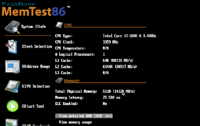 O software de verificação de integridade da RAM memtest86.