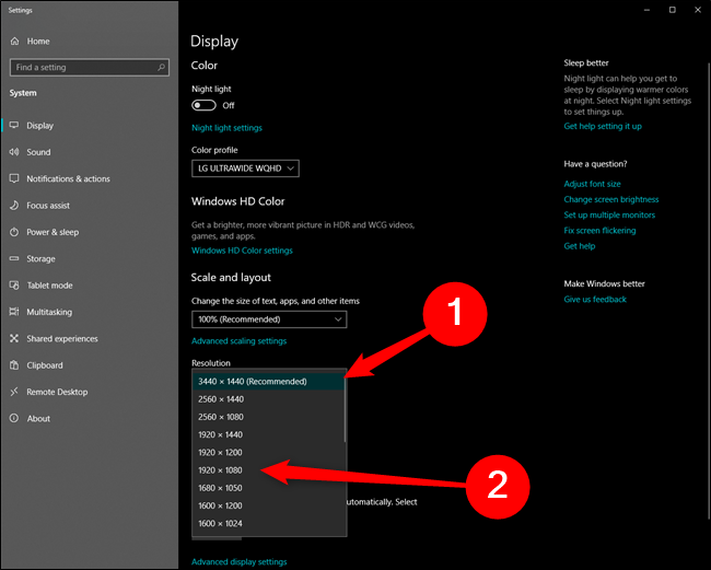 Resolução de alteração do Microsoft Windows 10