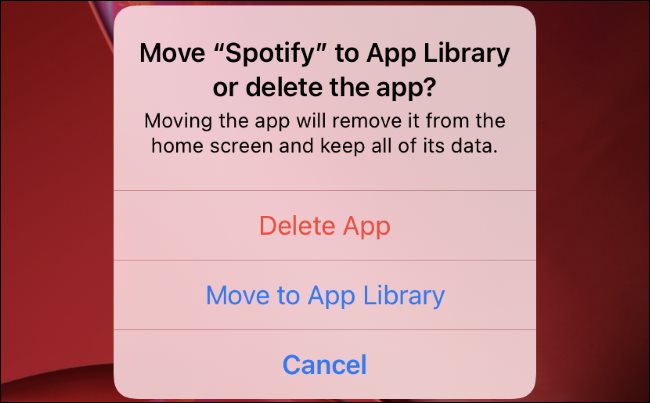 Toque em "Mover para biblioteca de aplicativos"