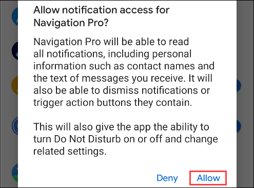 navegação pro notificação acesso permitir