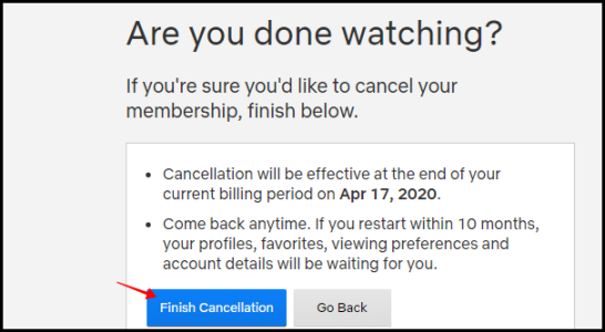 Cancelamento de conclusão da Netflix