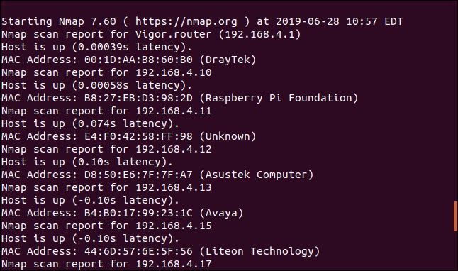 saída nmap em uma janela de terminal