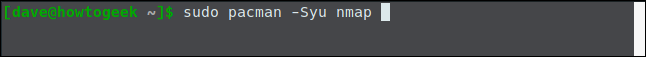 sudo pacman -Syu nmap em uma janela de terminal