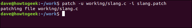 patch -u working.slang.c -i slang.patch em uma janela de terminal