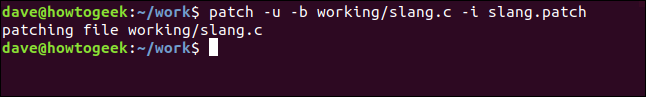 patch -u working.slang.c -i slang.patch em uma janela de terminal