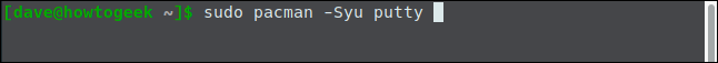 sudo pacman -Syu putty em uma janela de terminal