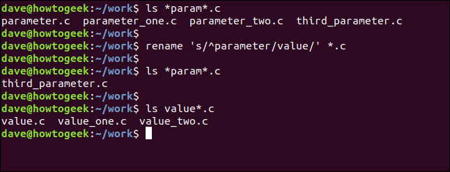 renomear / ^ parâmetro / valor / '* .c em uma janela de terminal