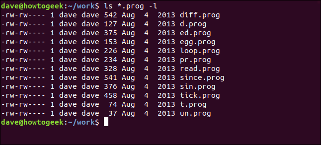 ls * .prog -l em uma janela de terminal