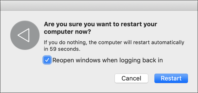 A caixa de diálogo "Reiniciar seu Mac".