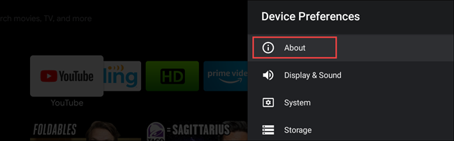 tv android sobre configurações