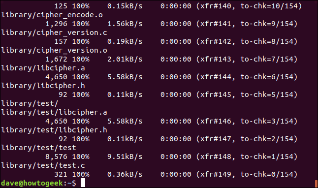 Saída rsync com progresso em uma janela de terminal